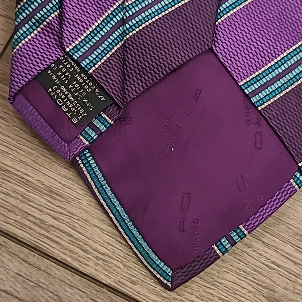 ETRO Italy Abstract‎ Purple Blue Striped Mens Silk Cotton Blend Mens Tie